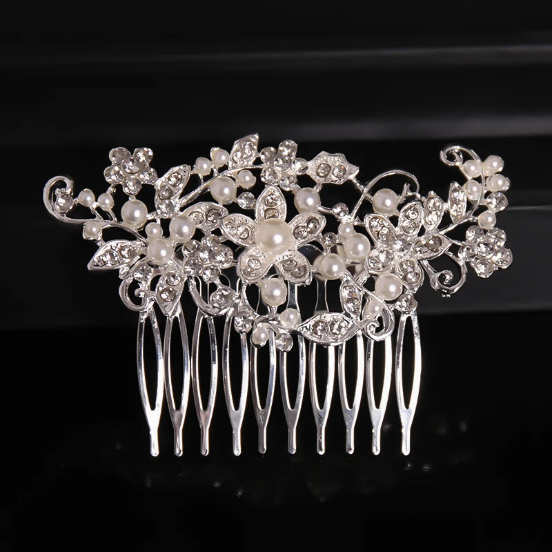 Silver Color Crystal Rhinestone Pearl Hair Comb Hair Clip for Women Bride Hair Jewelry Wedding Hair Accessories Party Hairpin