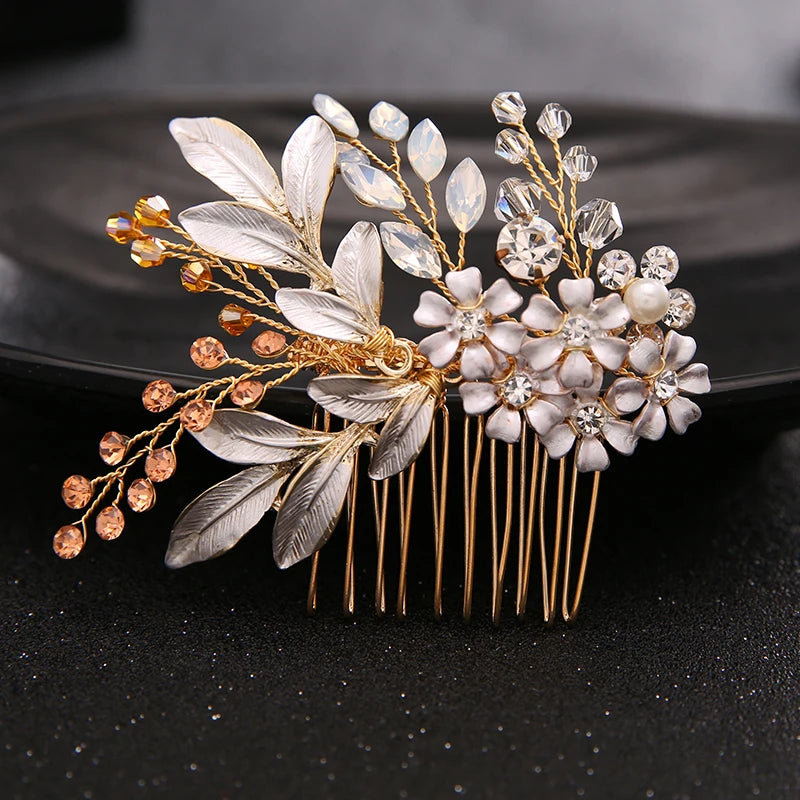 Many Style Gold Color Crystal Simulated Pearl Hair Comb for Wedding Hair Accessories Handmade Bride Hair Jewelry Headpiece Tiara