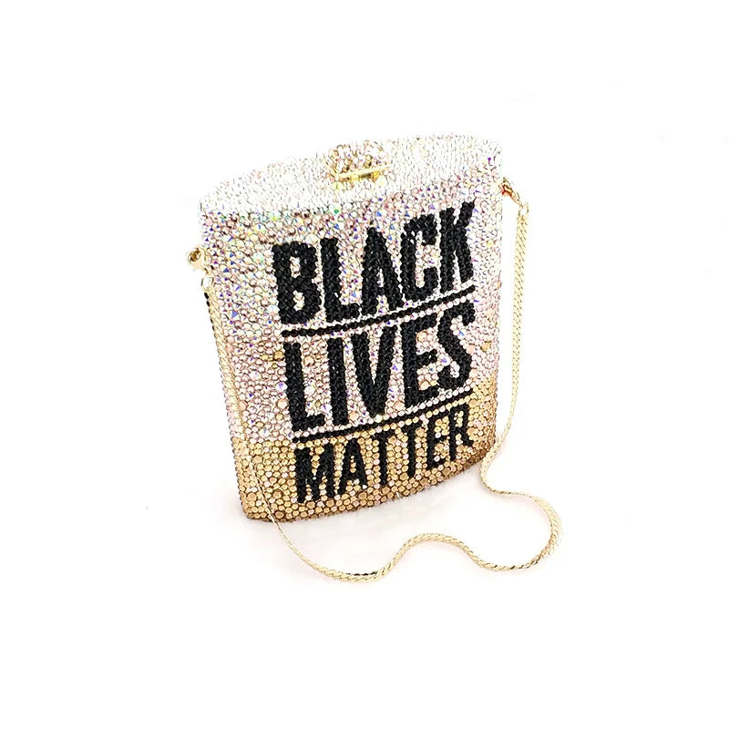 BLACK LIVES MATTER ROCK Women Evening Party Lip Clutches Full Crystal Classical Purses Bag