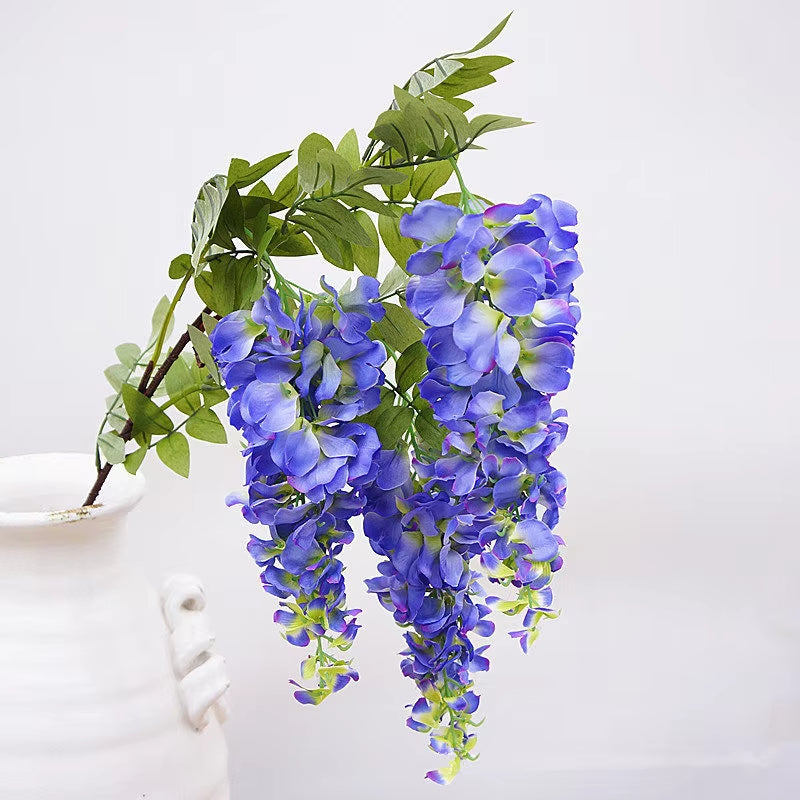 Luxury White Wisteria Artificial Flower Branch for Wedding Party Floral Backdrop Decoration Silk Rattan Flores Wall Room Decor