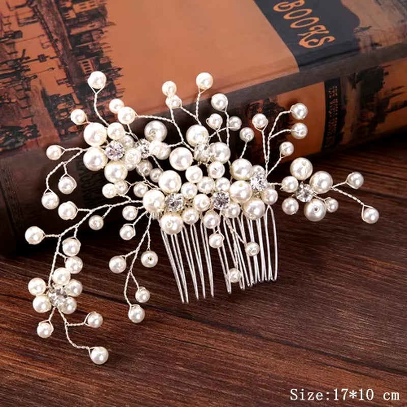 Bridal Pearl Hair Comb Wedding Accessories Rhinestone Flower Wedding Hair Comb Jewelry Wedding Hair Ornaments Bridal Headdress