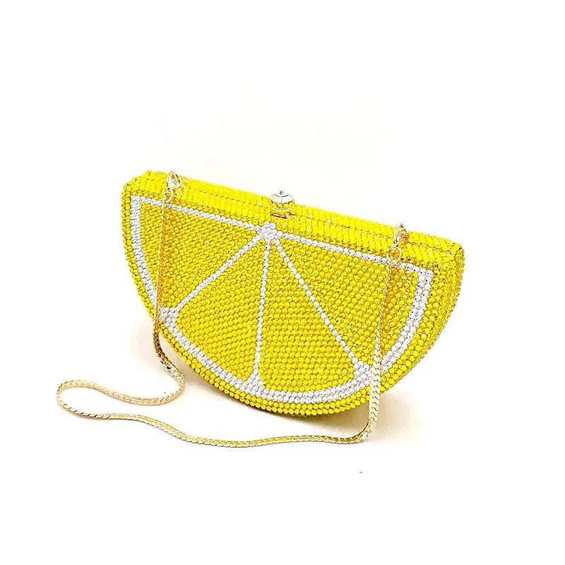 Bridal Wedding Party Purses Women Evening Party Diamonds Fruit Lemon Orange Fruit Slice Crystal Clutches Full Crystal Purses