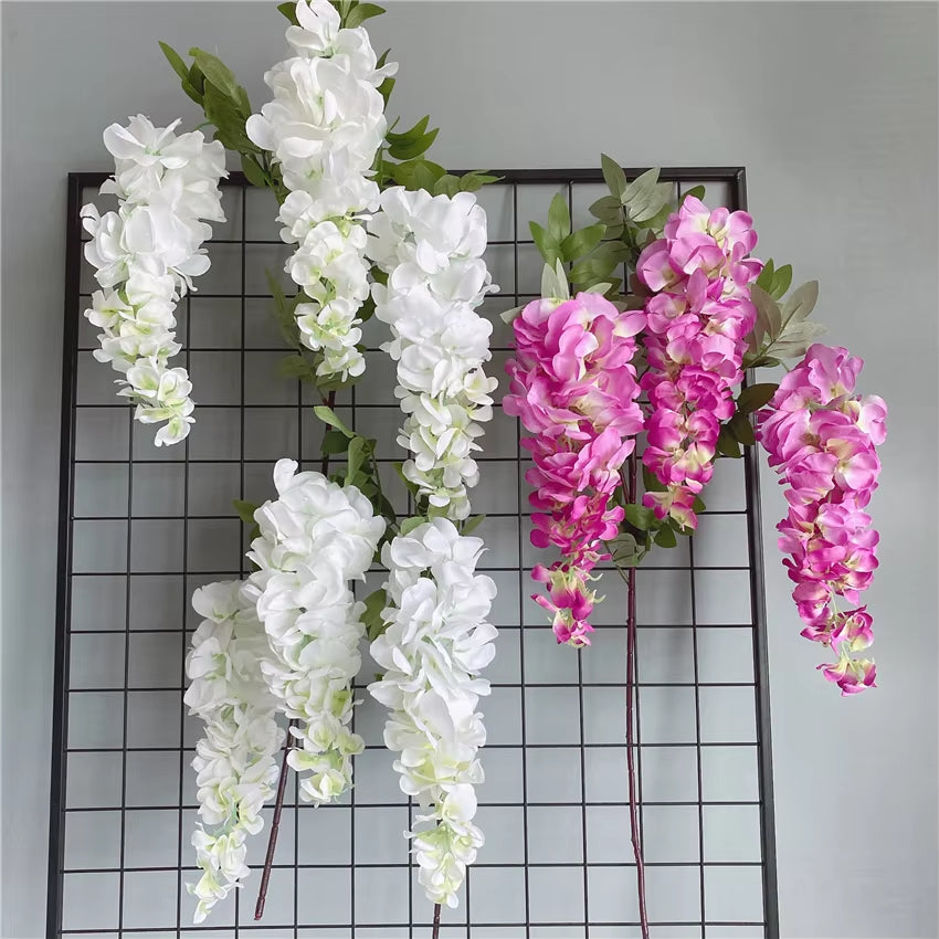 3Forks/ Branch Long Wisteria Artificial Flowers with Green Leaves for Wedding Room Decor Flores Artificiales Garland Decoration