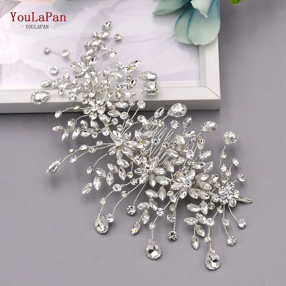 HP253 Luxury Crystal Bridal Headpiece Floral Wedding Hair Vine Clip Party Prom Hair Jewelry Brides Hair Accessories