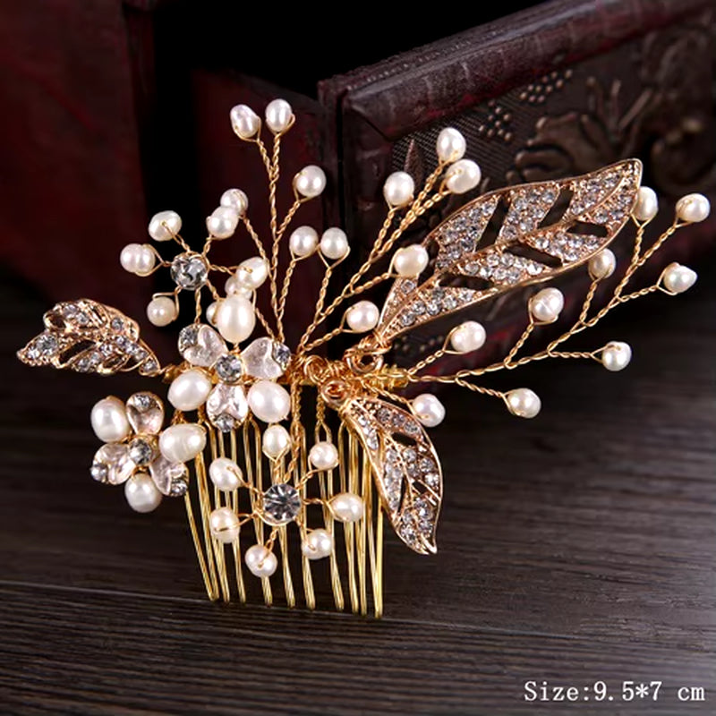 Bridal Pearl Hair Comb Wedding Accessories Rhinestone Flower Wedding Hair Comb Jewelry Wedding Hair Ornaments Bridal Headdress