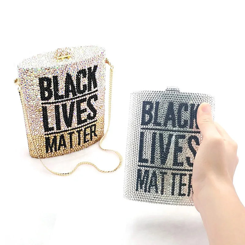 BLACK LIVES MATTER ROCK Women Evening Party Lip Clutches Full Crystal Classical Purses Bag