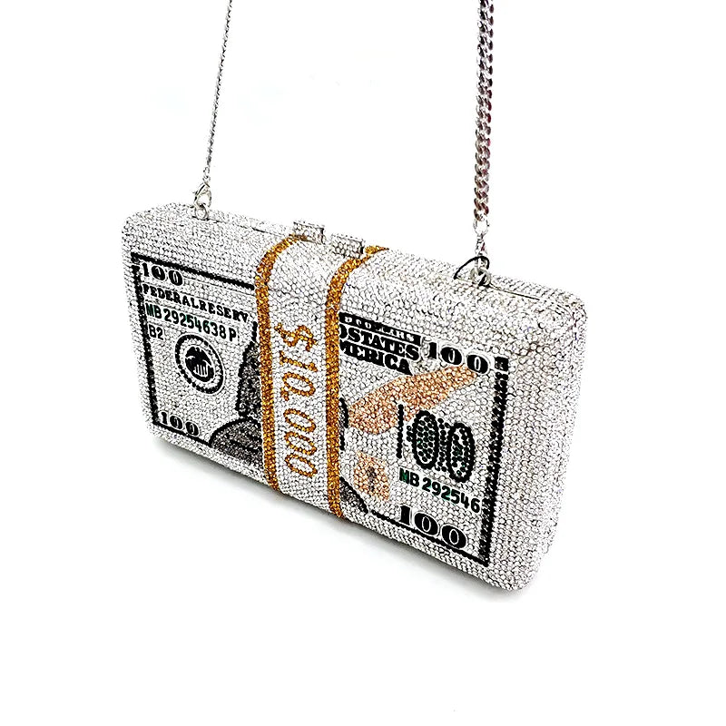 Luxury Evening Party Handbag Ladies Bridal Wedding Party Purses Purses Women Stack of Cash Money Diamonds Crystal Clutches