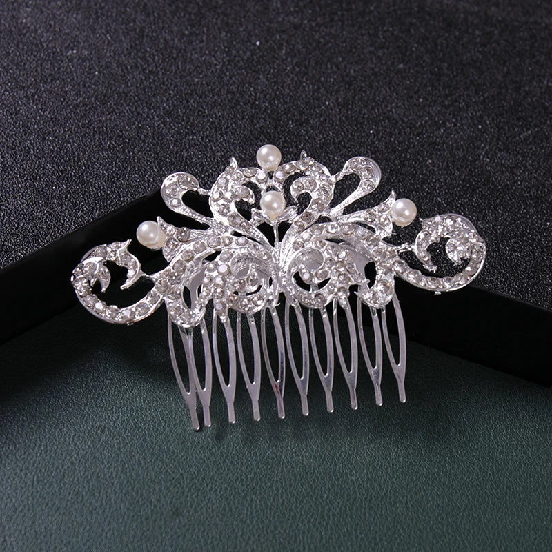 Silver Color Crystal Rhinestone Pearl Hair Comb Hair Clip for Women Bride Hair Jewelry Wedding Hair Accessories Party Hairpin