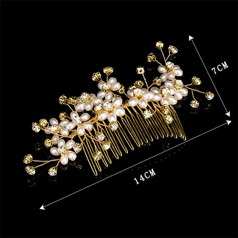 Many Style Gold Color Crystal Simulated Pearl Hair Comb for Wedding Hair Accessories Handmade Bride Hair Jewelry Headpiece Tiara