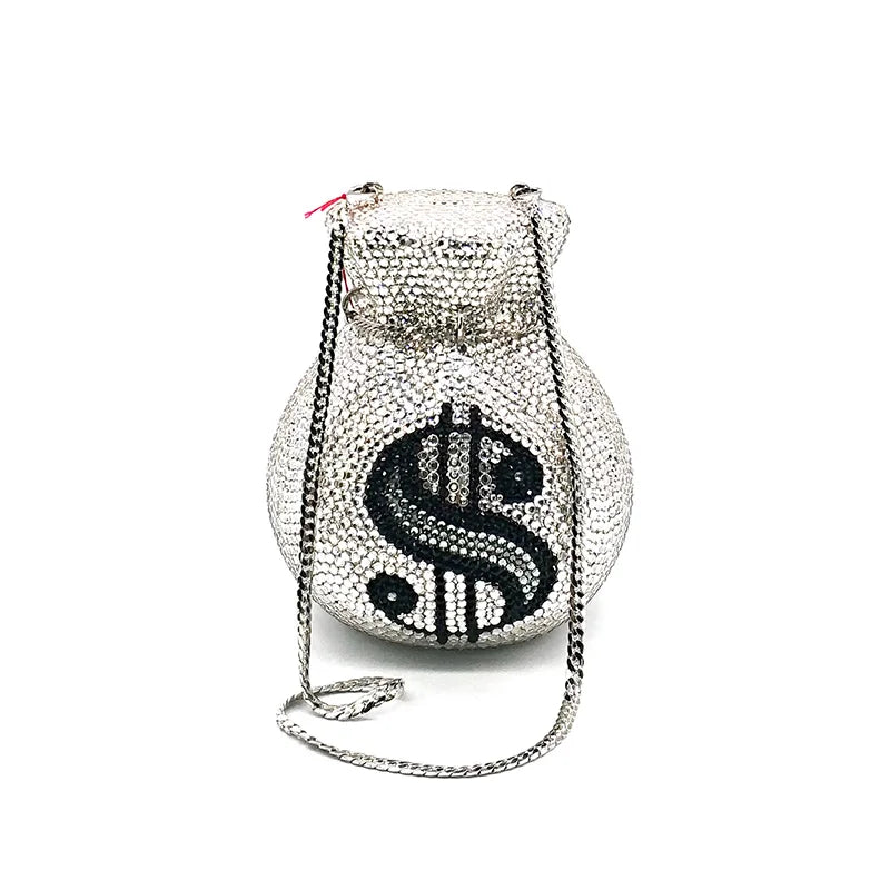 NEWEST Luxury Women Evening Party Designer Funny Rich Dollar Full Crystal Clutches Purses Pouch Money Bag