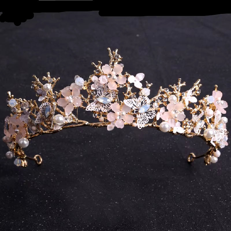 Baroque Gold Color Butterfly Crystal Costume Jewelry Sets Rhinestone Choker Necklace Earrings Tiaras Crown Wedding Jewelry Set