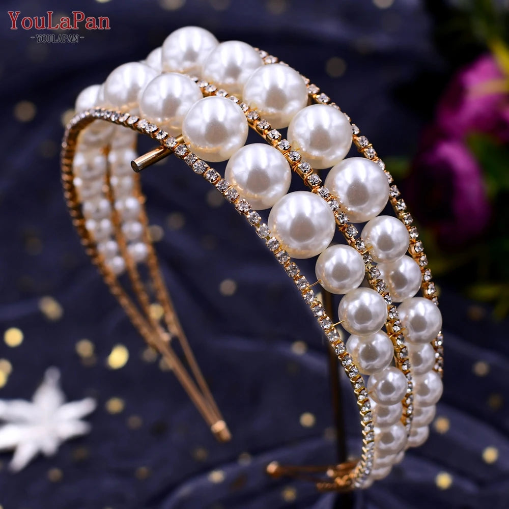 Pearl Hair Bands Women Hair Jewelry Rhinestone Headbands Women Tiara Wedding Headpieces for Bride Headband HP351