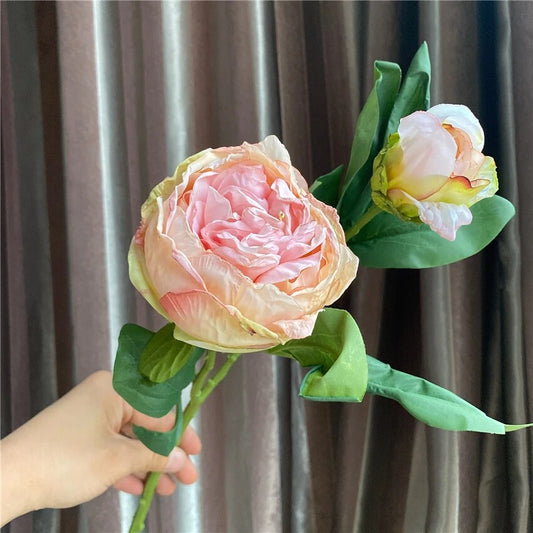 High Quality Burned-Like Peony Branch Artificial Silk Flowers Retro Style Fall Home Decor Flores Artificiales Party Favors