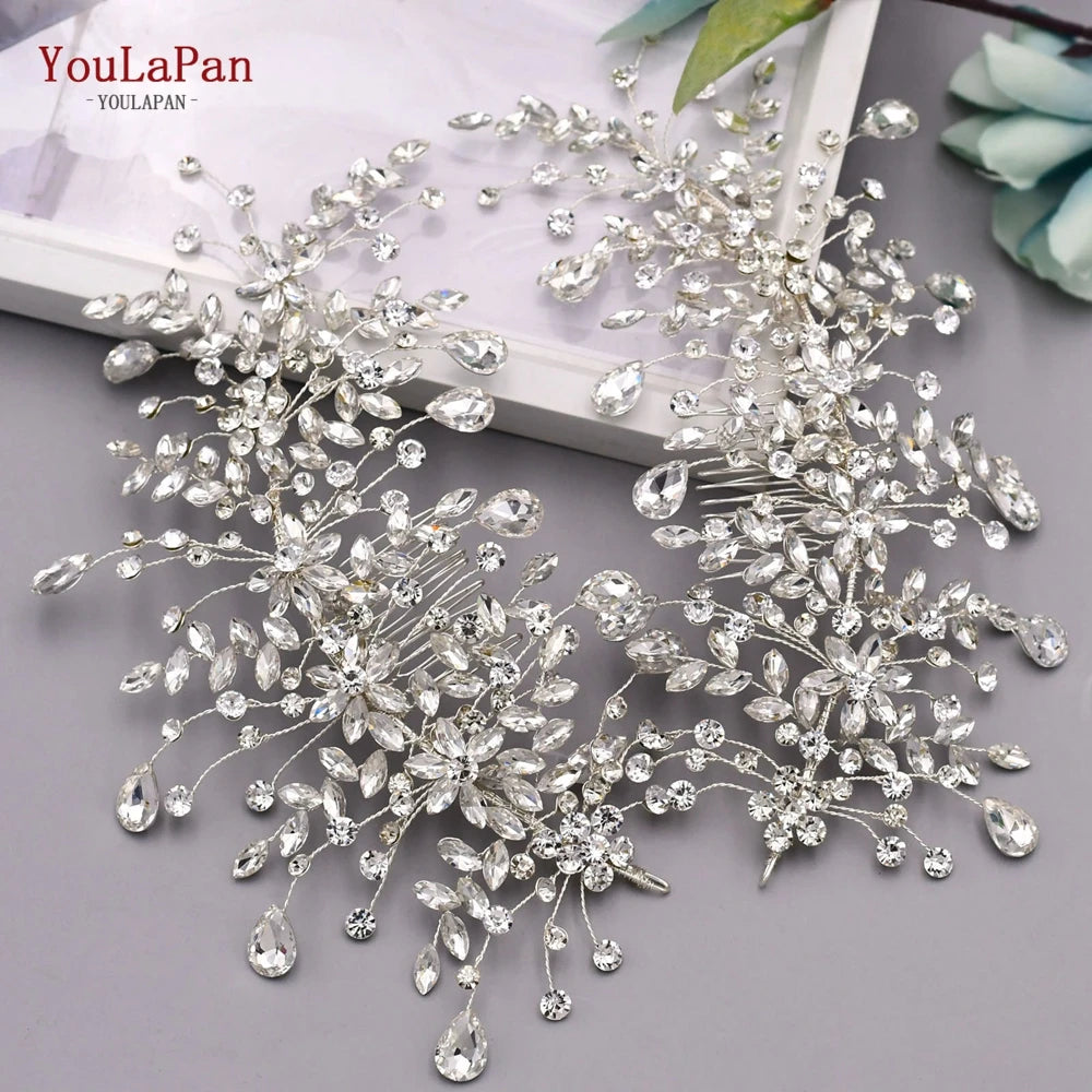 HP253 Luxury Crystal Bridal Headpiece Floral Wedding Hair Vine Clip Party Prom Hair Jewelry Brides Hair Accessories