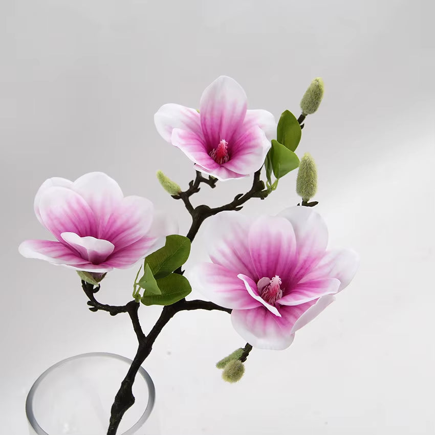 3Heads Open Magnolia Flower Branch Artificial Flowers for White Wedding Decoration Room Table Decor Flores Artificiales