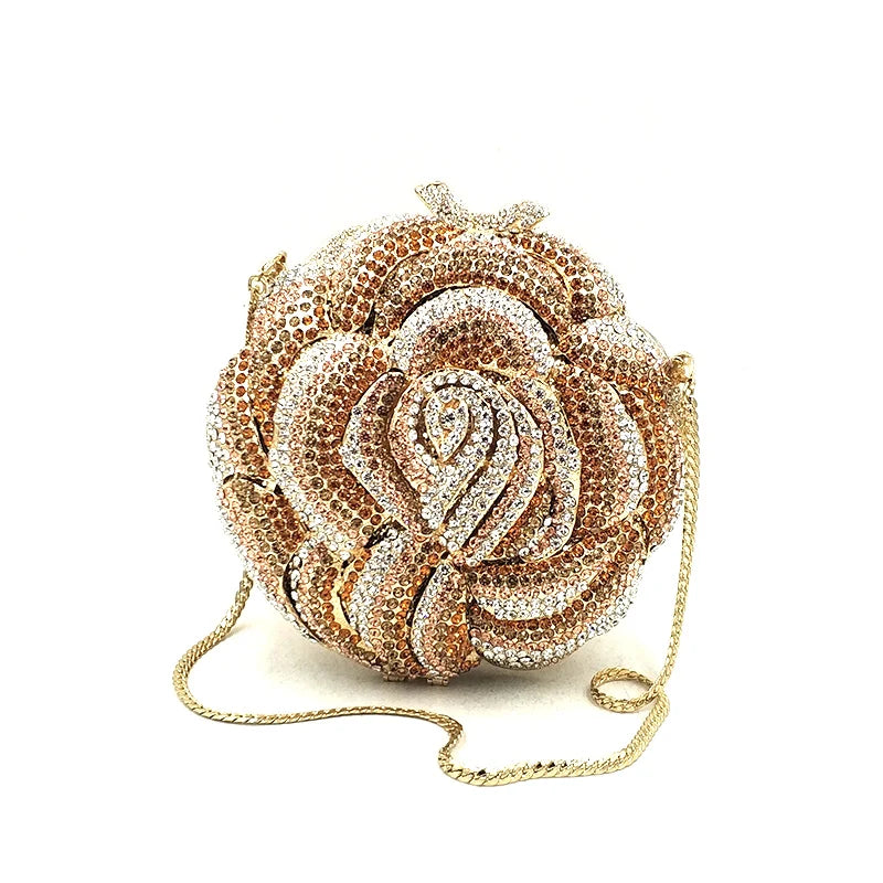 Ladies Bridal Wedding Party Purse Women Evening Party Diamond Luxury Rose Flower Clutches Elegant Crystal Small Wallet Purses