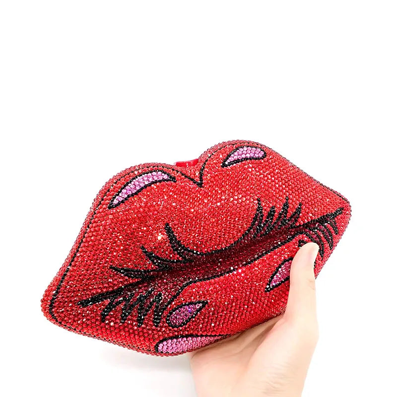 Classical Bridal Wedding Party Purses Women Evening Party Sexy Hot Lip Diamonds Full Crystal Clutches Purses