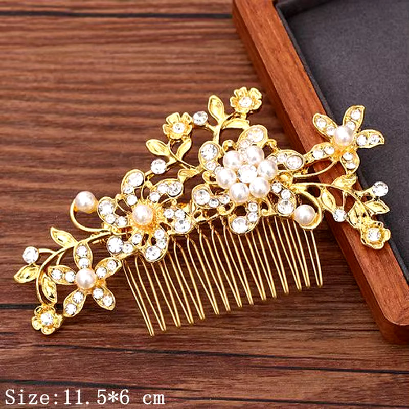 Women Hair Comb Jewelry Wedding Hair Accessories Rhinestone Pearl Bridal Hair Comb Ladies Hair Jewelry Light Gold Comb Headpiece