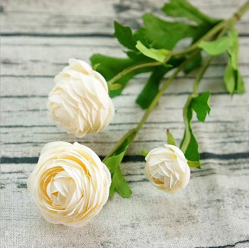 3Heads Artificial Ranunculus Asiaticus Rose Fake Flowers Silk Flores Artificiales for Autumn Wedding Decoration Kunstbloemen