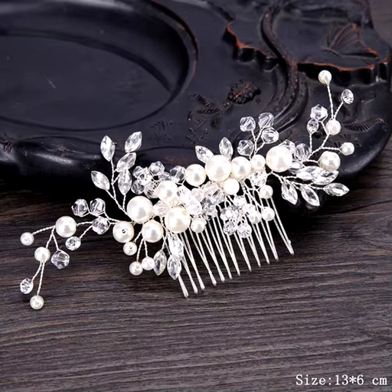 Bridal Pearl Hair Comb Wedding Accessories Rhinestone Flower Wedding Hair Comb Jewelry Wedding Hair Ornaments Bridal Headdress