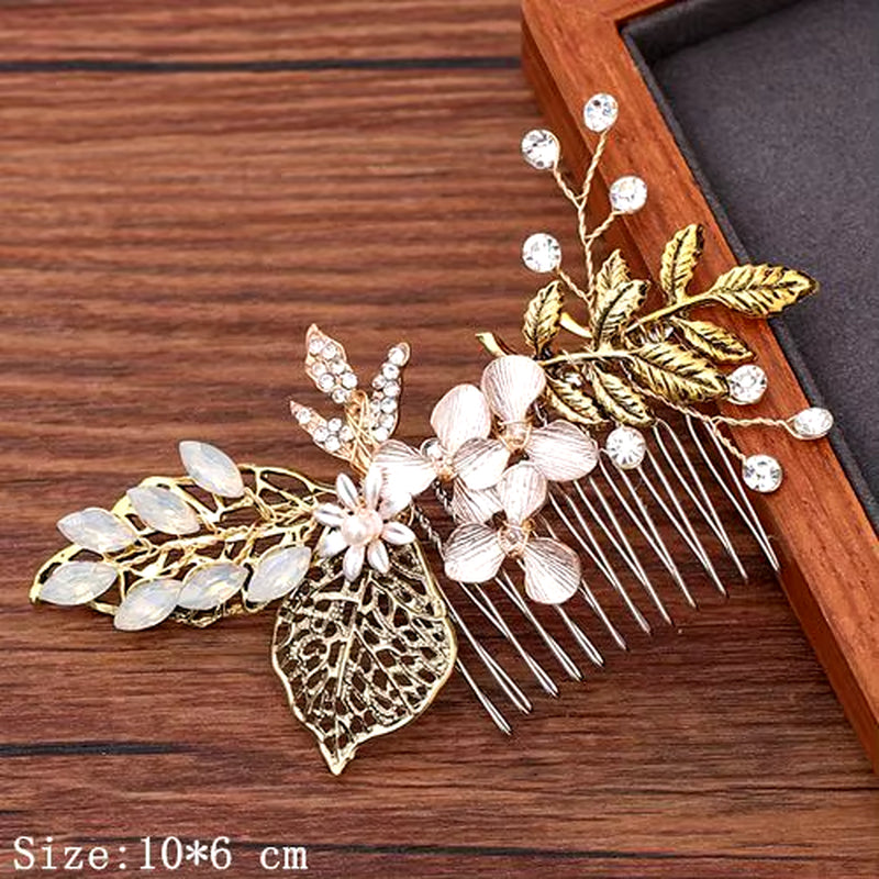 Women Hair Comb Jewelry Wedding Hair Accessories Rhinestone Pearl Bridal Hair Comb Ladies Hair Jewelry Light Gold Comb Headpiece