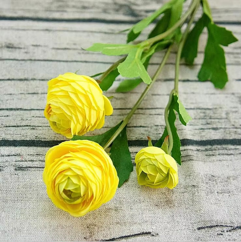 3Heads Artificial Ranunculus Asiaticus Rose Fake Flowers Silk Flores Artificiales for Autumn Wedding Decoration Kunstbloemen