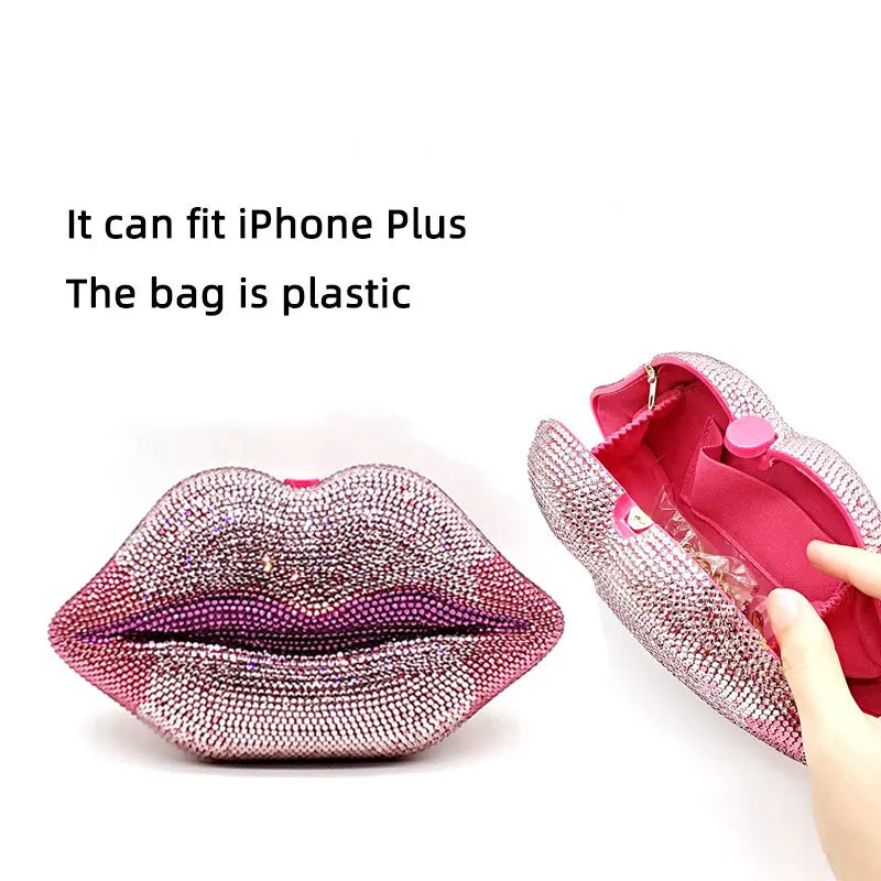 Classical Bridal Wedding Party Purses Women Evening Party Sexy Hot Lip Diamonds Full Crystal Clutches Purses