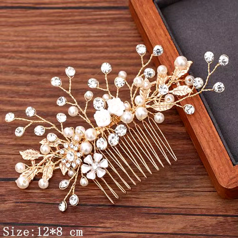 Women Hair Comb Jewelry Wedding Hair Accessories Rhinestone Pearl Bridal Hair Comb Ladies Hair Jewelry Light Gold Comb Headpiece