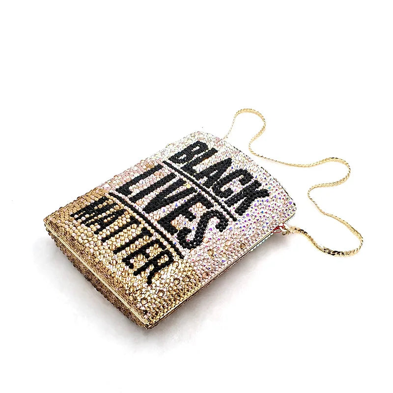 BLACK LIVES MATTER ROCK Women Evening Party Lip Clutches Full Crystal Classical Purses Bag