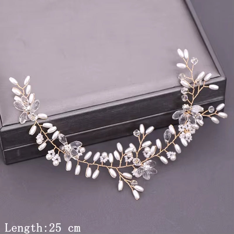 Bridal Headband Wedding Hair Jewelry Pearl Crystal Headband Bride Hair Accessories Headband Bridal Tiara Wedding Headband Flower