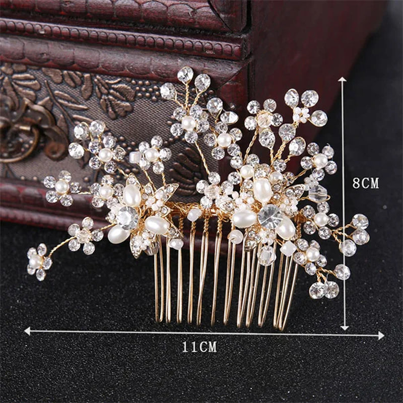 Many Style Gold Color Crystal Simulated Pearl Hair Comb for Wedding Hair Accessories Handmade Bride Hair Jewelry Headpiece Tiara