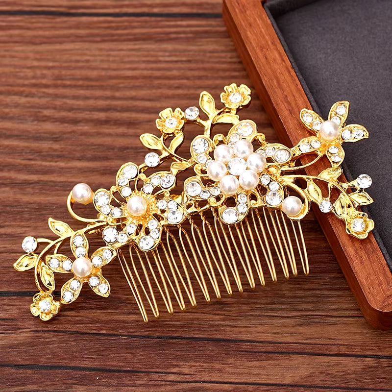 Women Hair Comb Jewelry Wedding Hair Accessories Rhinestone Pearl Bridal Hair Comb Ladies Hair Jewelry Light Gold Comb Headpiece