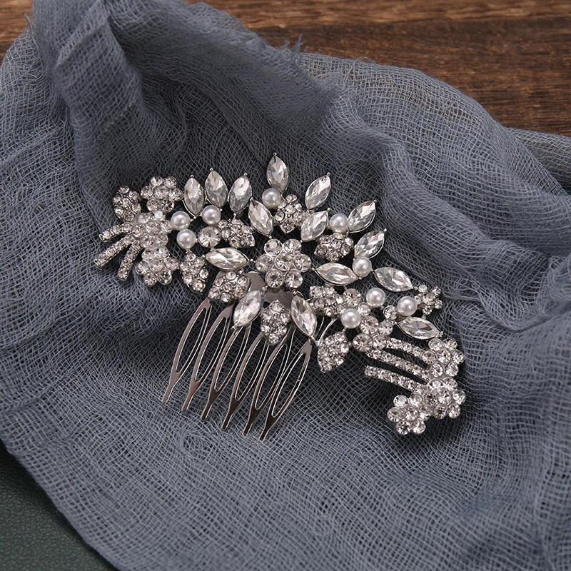 Silver Color Crystal Rhinestone Pearl Hair Comb Hair Clip for Women Bride Hair Jewelry Wedding Hair Accessories Party Hairpin