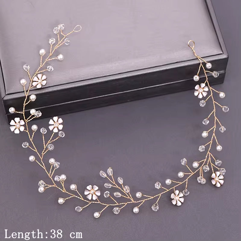 Bridal Headband Wedding Hair Jewelry Pearl Crystal Headband Bride Hair Accessories Headband Bridal Tiara Wedding Headband Flower