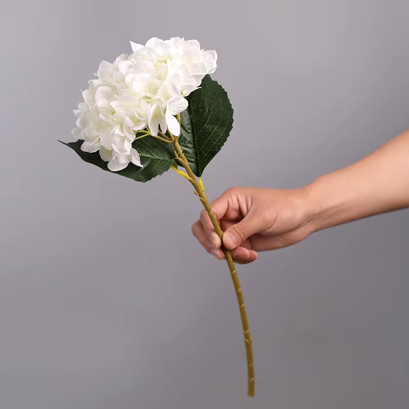 NEW Hydrangea Flower Branch with Fake Leaves Silk Artificial Flowers for Home Wedding Decorations Flores