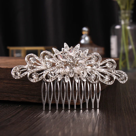 Silver Color Crystal Rhinestone Pearl Hair Comb Hair Clip for Women Bride Hair Jewelry Wedding Hair Accessories Party Hairpin