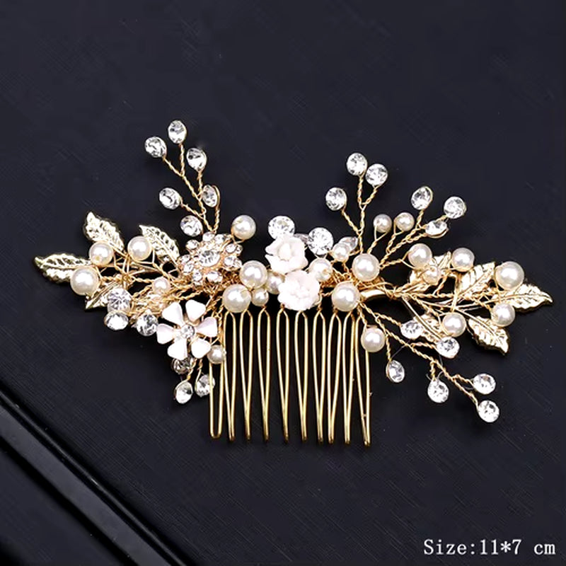 Bridal Pearl Hair Comb Wedding Accessories Rhinestone Flower Wedding Hair Comb Jewelry Wedding Hair Ornaments Bridal Headdress