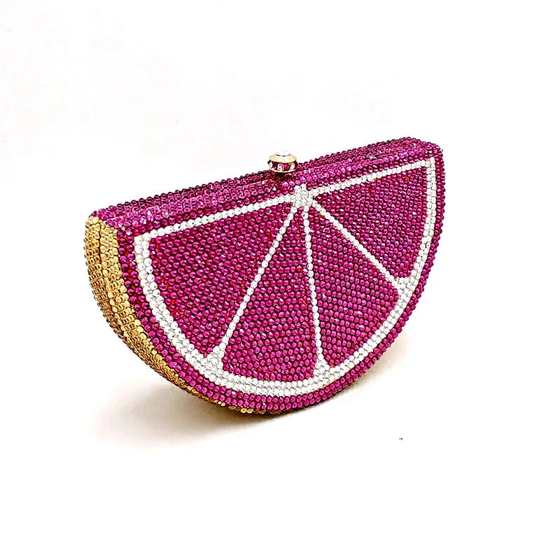 Bridal Wedding Party Purses Women Evening Party Diamonds Fruit Lemon Orange Fruit Slice Crystal Clutches Full Crystal Purses