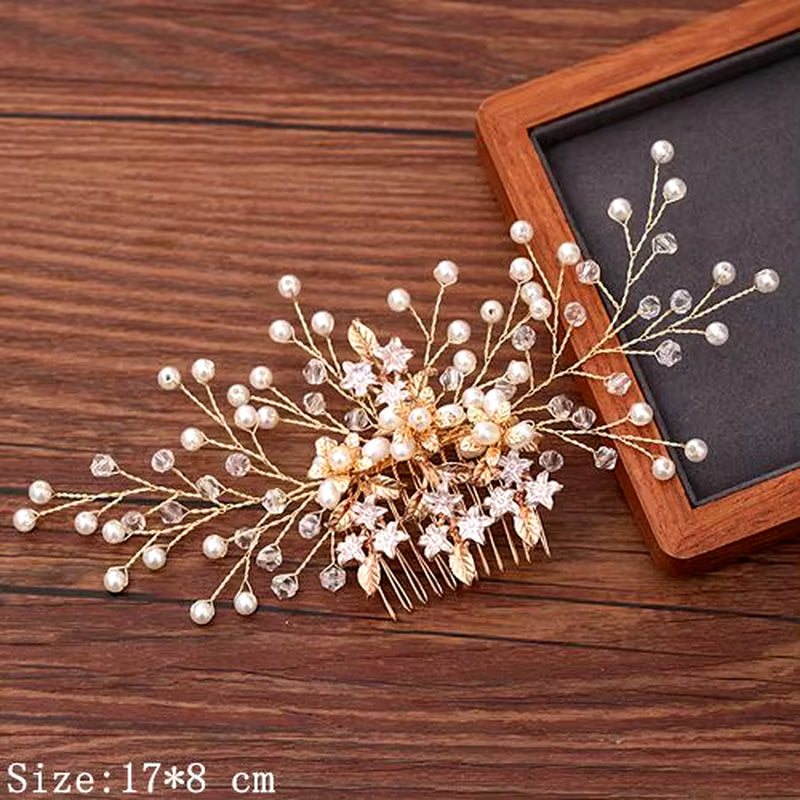 Women Hair Comb Jewelry Wedding Hair Accessories Rhinestone Pearl Bridal Hair Comb Ladies Hair Jewelry Light Gold Comb Headpiece