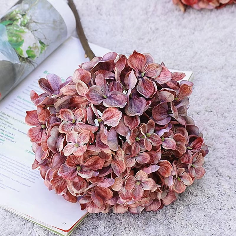 Luxury Dried Looking Large Hydrangea Flower Short Branch Fall Decoration Silk Artificial Flowers Photo Props Hotel Decor Flores