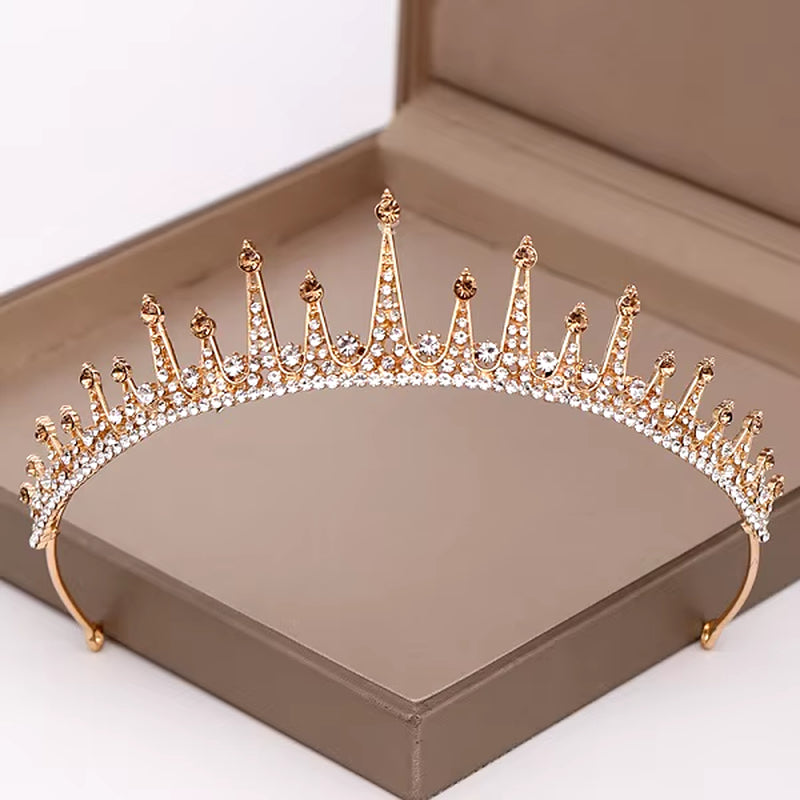 Fashion Champagne Gold Color Crowns Wedding Hair Accessories Luxury Queen Princess Tiara Diadems Women Hair Jewelry Bride Party