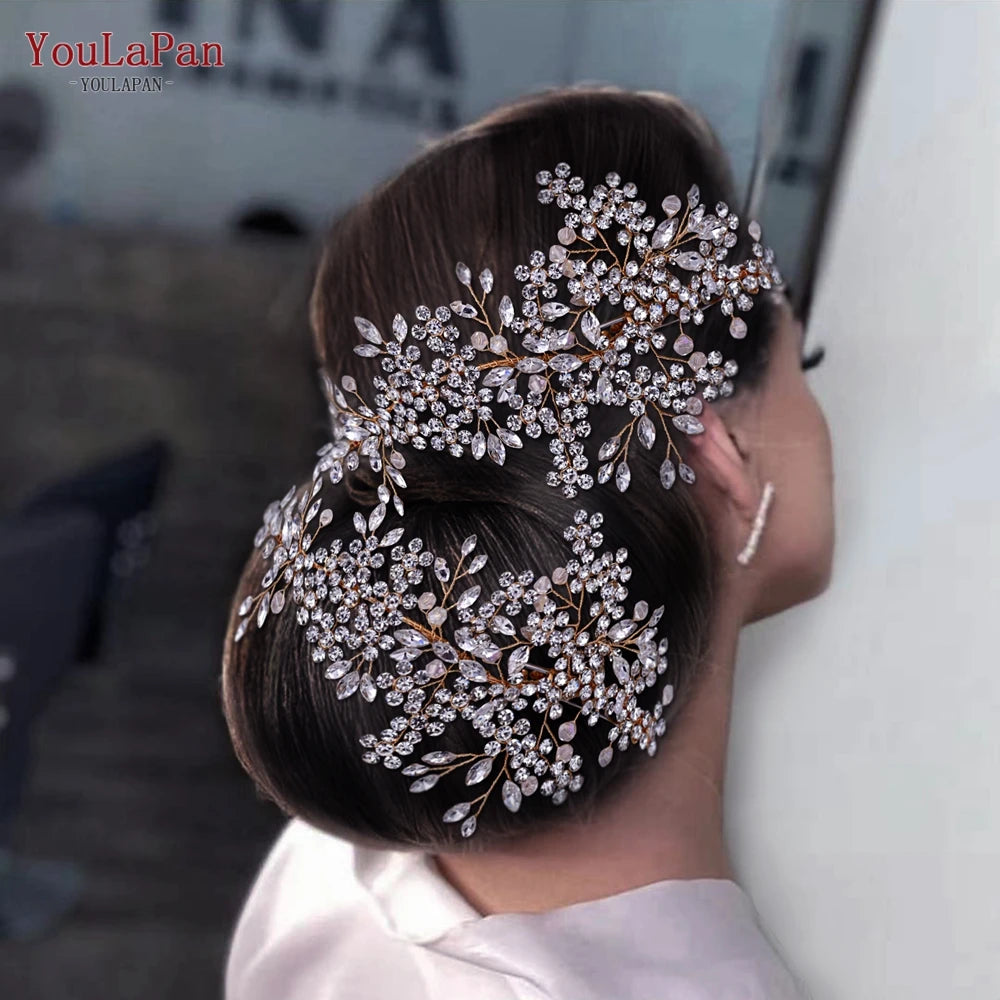 HP253 Luxury Crystal Bridal Headpiece Floral Wedding Hair Vine Clip Party Prom Hair Jewelry Brides Hair Accessories