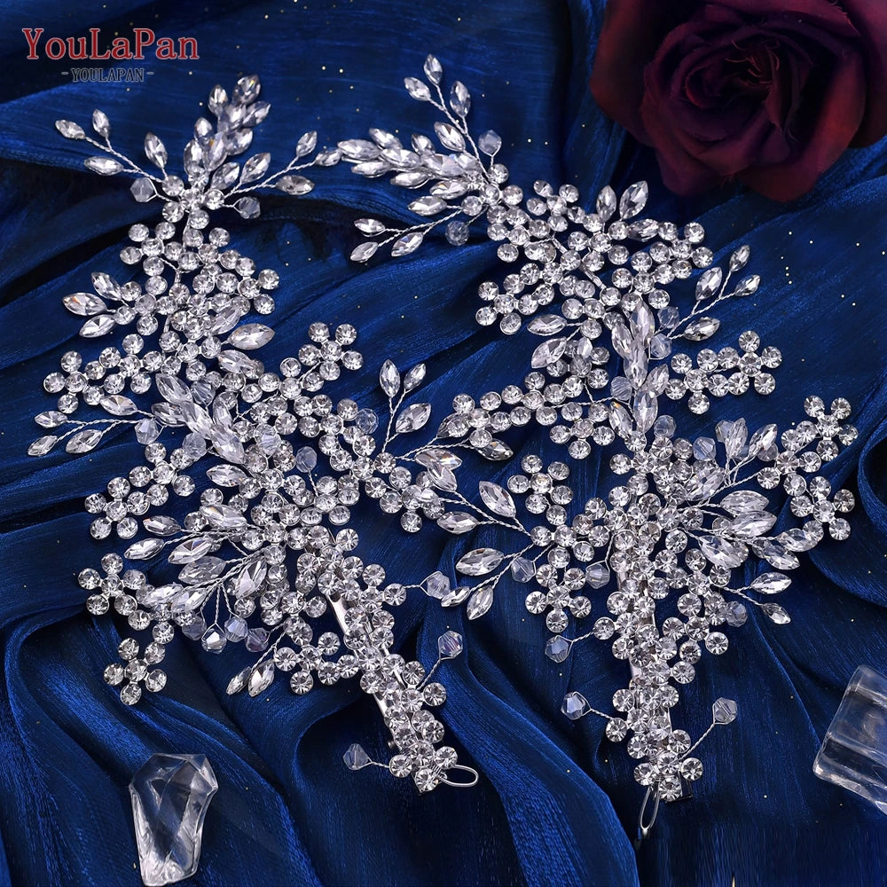 HP253 Luxury Crystal Bridal Headpiece Floral Wedding Hair Vine Clip Party Prom Hair Jewelry Brides Hair Accessories