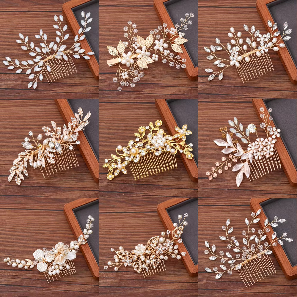 Women Hair Comb Jewelry Wedding Hair Accessories Rhinestone Pearl Bridal Hair Comb Ladies Hair Jewelry Light Gold Comb Headpiece