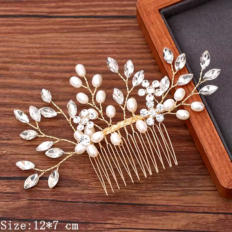 Women Hair Comb Jewelry Wedding Hair Accessories Rhinestone Pearl Bridal Hair Comb Ladies Hair Jewelry Light Gold Comb Headpiece