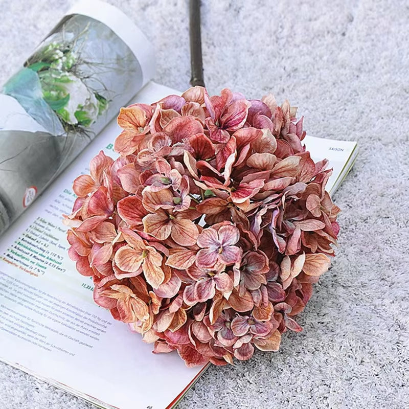 Luxury Dried Looking Large Hydrangea Flower Short Branch Fall Decoration Silk Artificial Flowers Photo Props Hotel Decor Flores