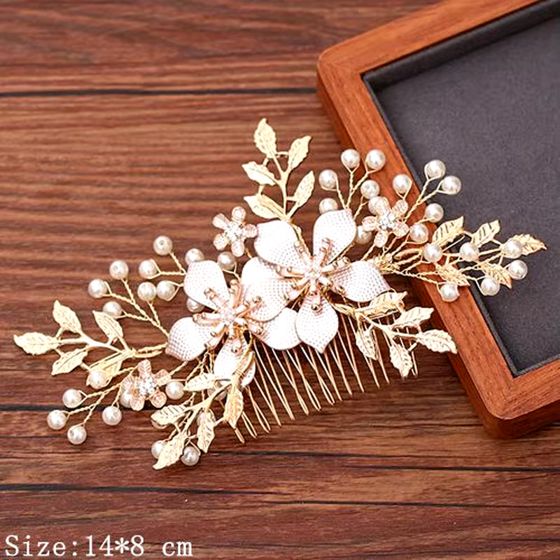 Women Hair Comb Jewelry Wedding Hair Accessories Rhinestone Pearl Bridal Hair Comb Ladies Hair Jewelry Light Gold Comb Headpiece