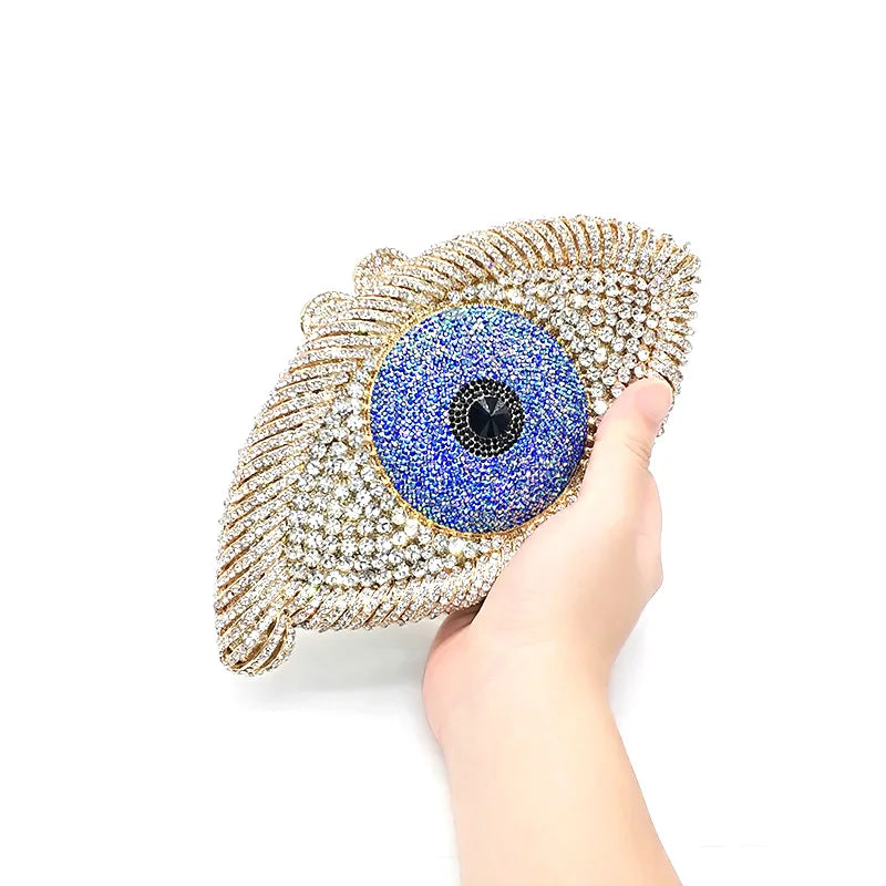 Fashion Elegant Women Evening Party Big Evil Eye Diamonds Luxury Clutches Pattern Crystal Purses Bridal Wedding Party Purses