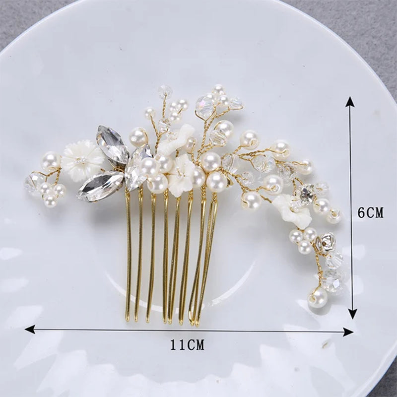 Many Style Gold Color Crystal Simulated Pearl Hair Comb for Wedding Hair Accessories Handmade Bride Hair Jewelry Headpiece Tiara