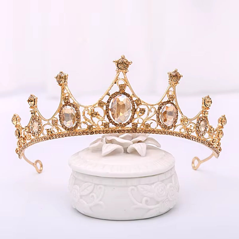 Fashion Champagne Gold Color Crowns Wedding Hair Accessories Luxury Queen Princess Tiara Diadems Women Hair Jewelry Bride Party